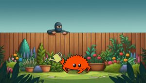 Preview image, with Ferris watering plants in a garden and a thief overlooking it from behind a fence